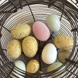 Vintage Wire Basket with Multicolored Decorative Eggs